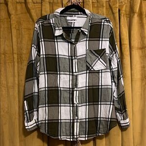 Lucky Brand Classic Fit Plaid Shirt in Green and White